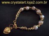 001- Pulseira Shambala Dourada com pérolas